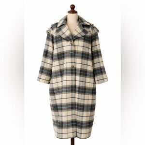 Banana Republic plaid overcoat. Wool blend. Button front jacket, green cream- XL